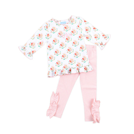 Feathery Turkey Pink Stripe Milly Legging Set