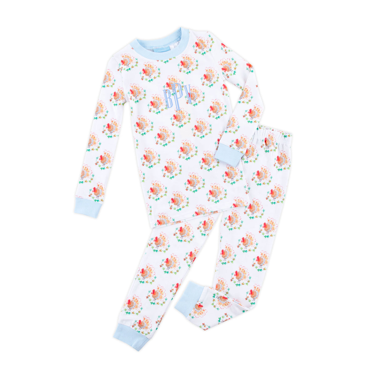 Feathery Turkey Blue Pajamas