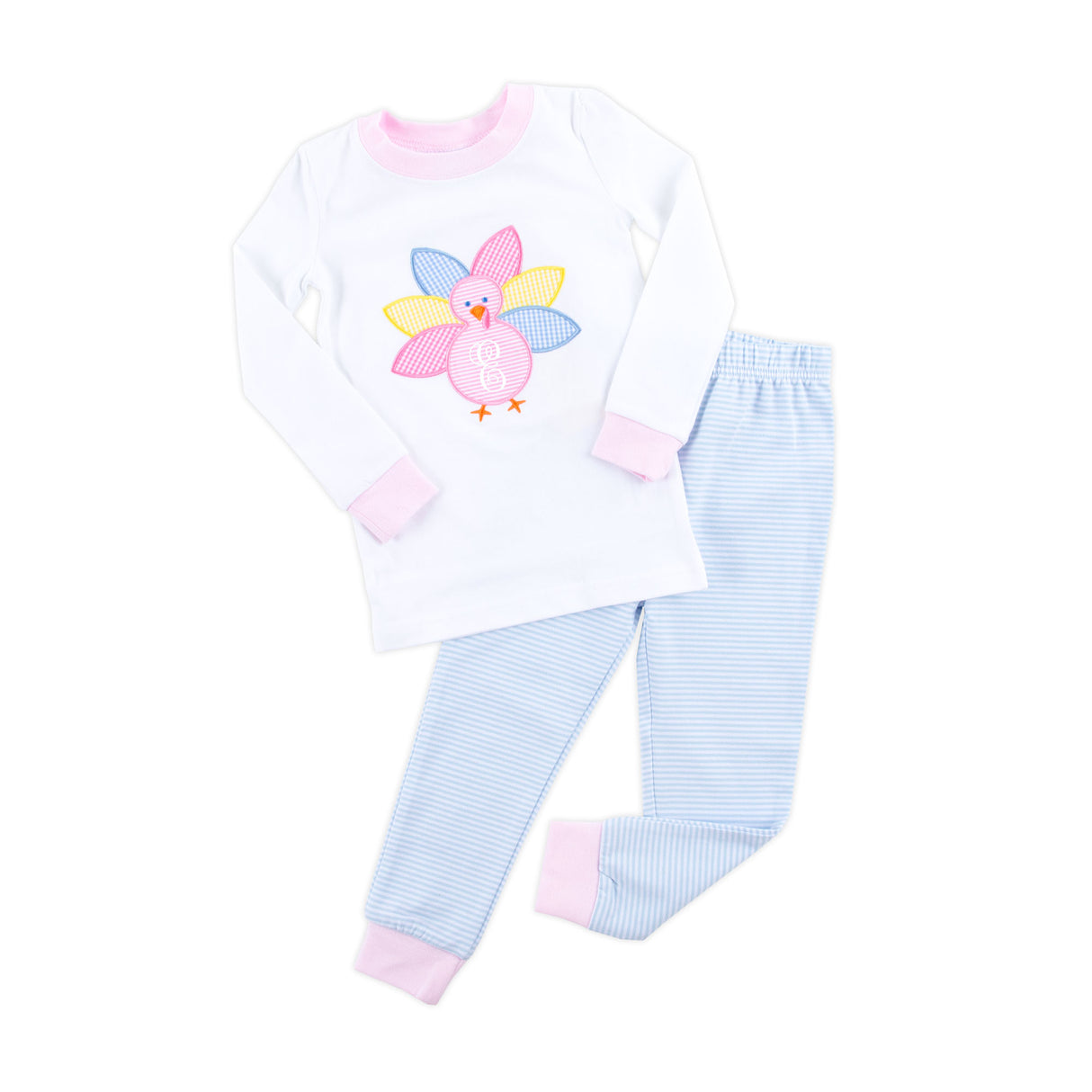 Pink Turkey Light Blue Stripe Pajamas