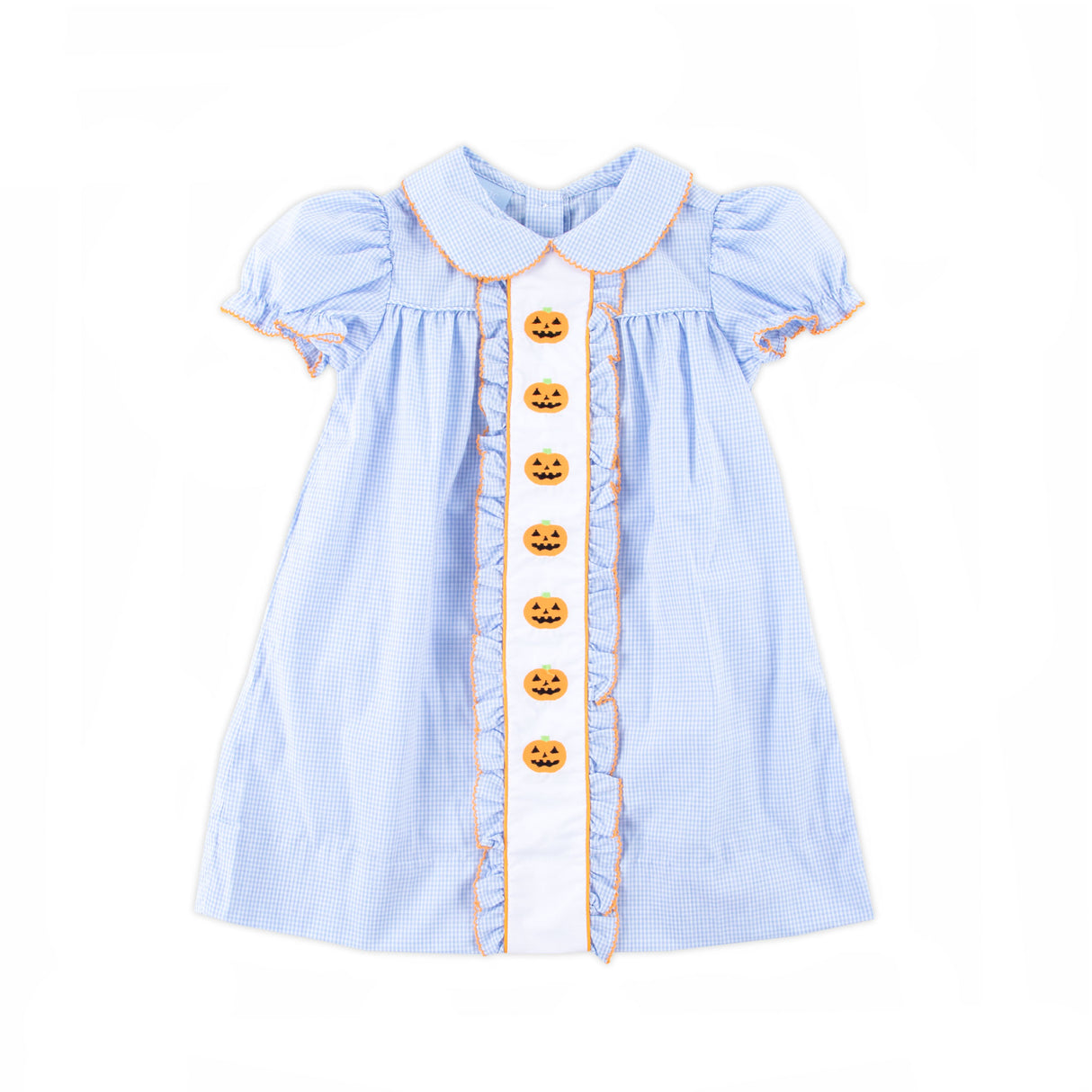 Jack O'Lantern Embroidered Light Blue Gingham Camila Dress