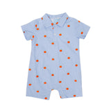 Pumpkin Schiffli Light Blue Gingham Polo Romper