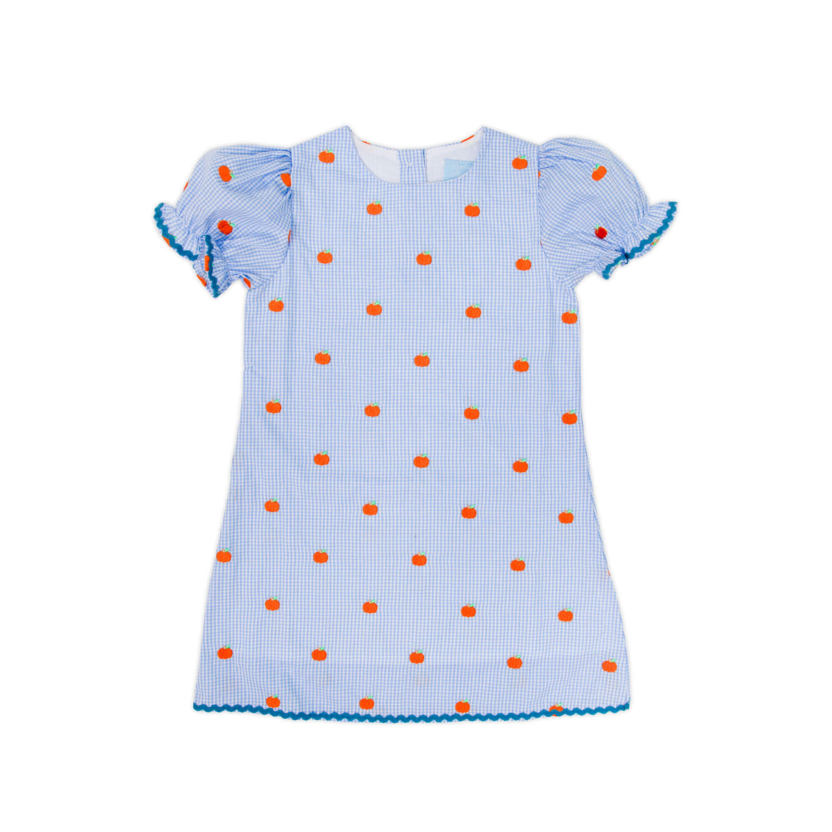 Pumpkin Schiffli Light Blue Gingham Eleanor Dress