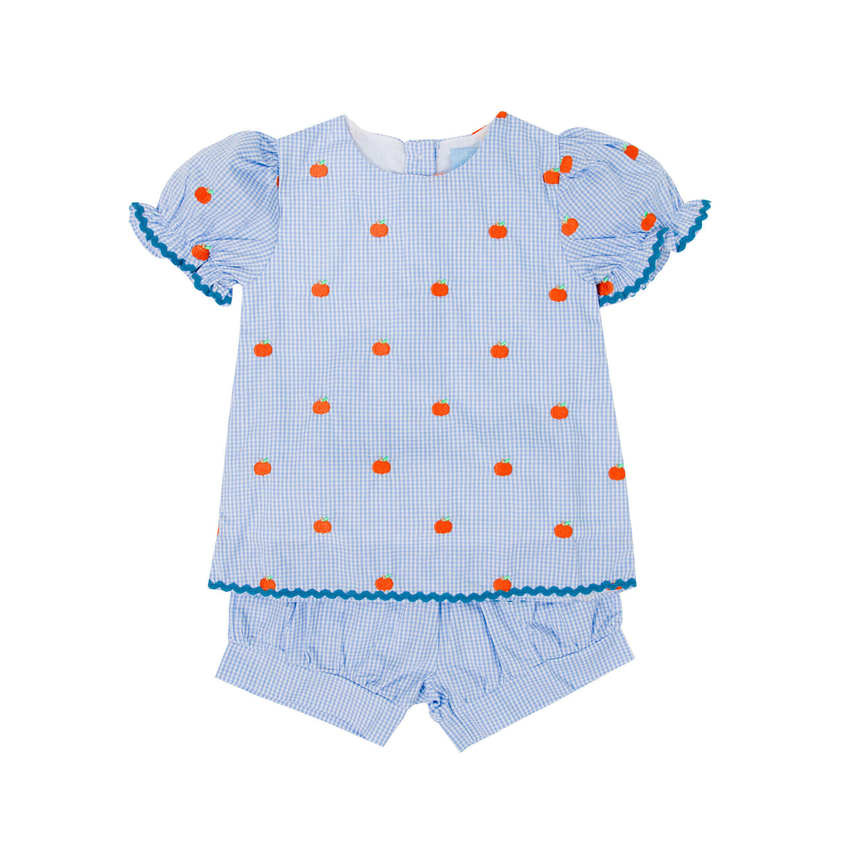 Pumpkin Schiffli Light Blue Gingham Eleanor Short Set