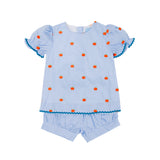 Pumpkin Schiffli Light Blue Gingham Eleanor Short Set