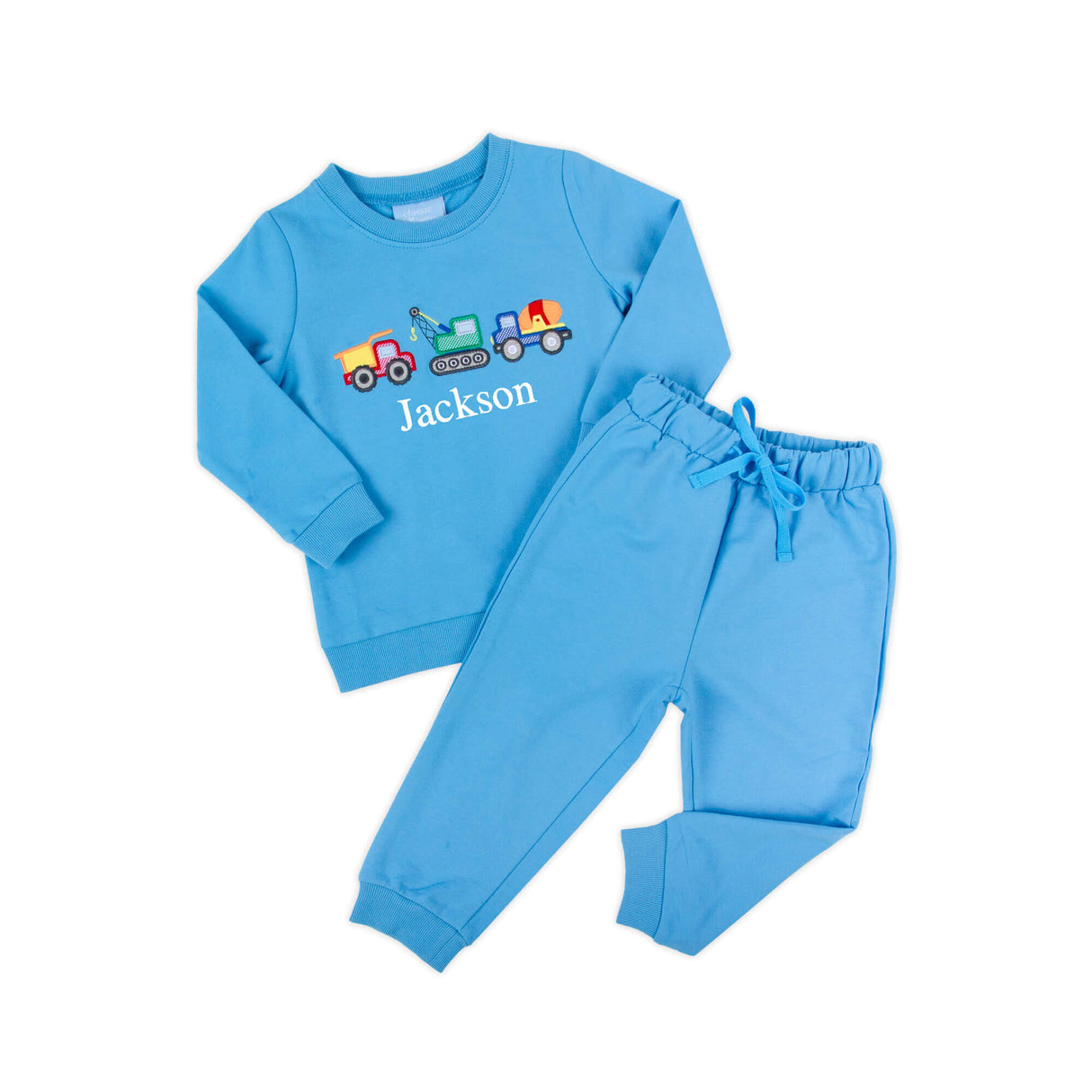 Construction Truck Applique Blue Jogger Set