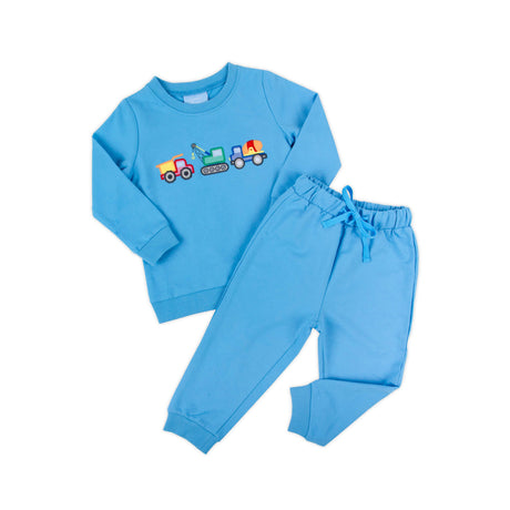 Construction Truck Applique Blue Jogger Set