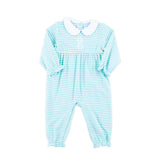 Turquoise Stripe Ruffle Romper