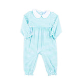 Turquoise Stripe Ruffle Romper