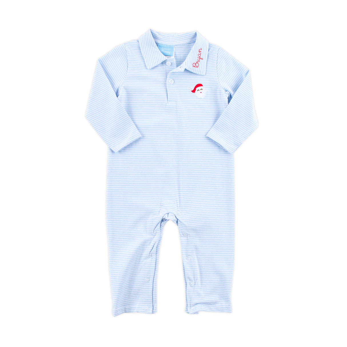 Happy Santa Light Blue Stripe Polo Romper