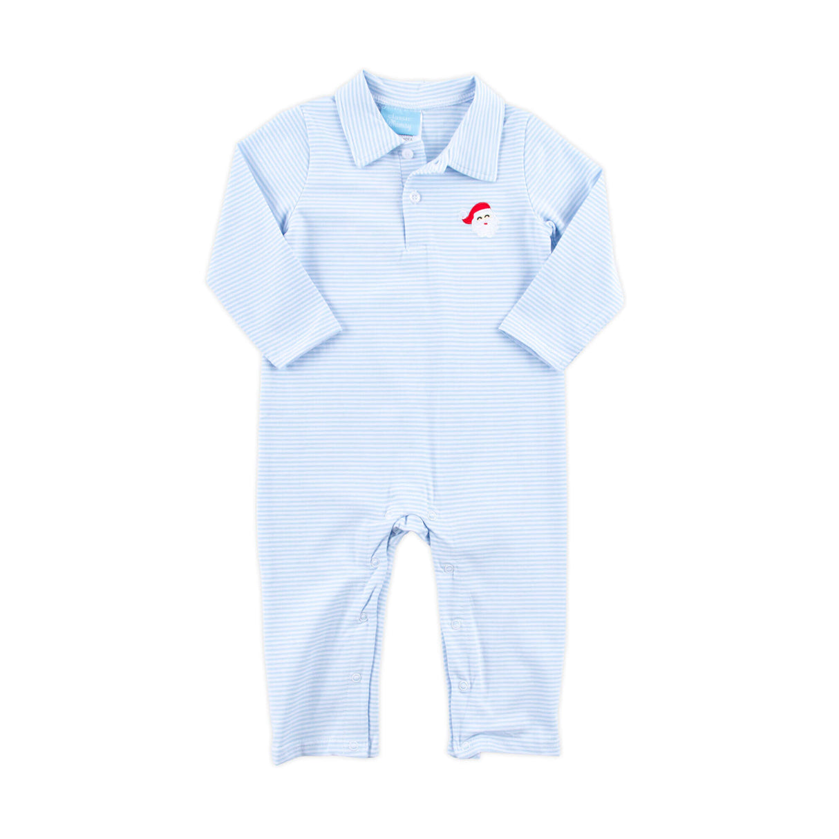 Happy Santa Light Blue Stripe Polo Romper