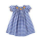 Pumpkin Smocked Navy Check Bishop Dress
