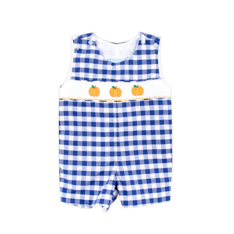 Pumpkin Smocked Navy Check Jon Jon