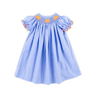 PUMPKIN SMOCKED ROYAL WINDOWPANE BISHOP DRESS