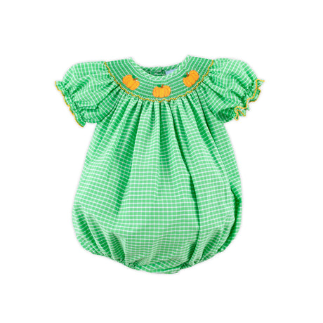 Paradise Pumpkin Smocked Green Windowpane Bishop Bubble