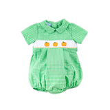 Paradise Pumpkin Smocked Green Windowpane Collared Bubble