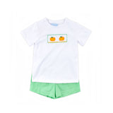 Paradise Pumpkin Smocked Green Windowpane Short Set
