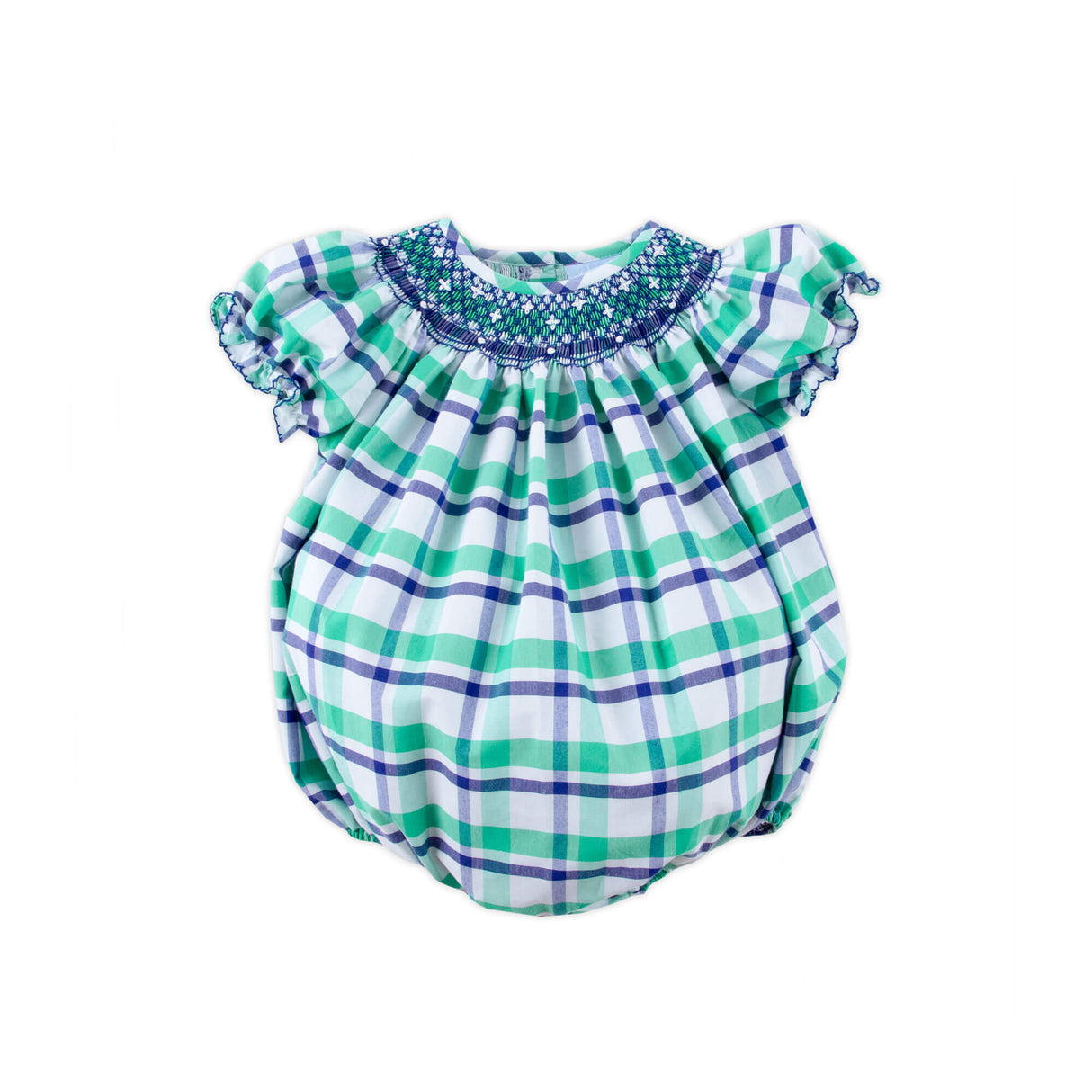 Denver Green Plaid Geo Smocked Bishop Bubble
