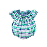 Denver Green Plaid Geo Smocked Bishop Bubble