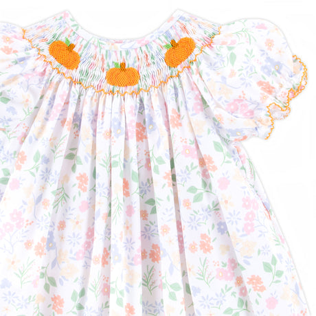 Autumn Floral Pumpkin Smocked Bishop Bubble