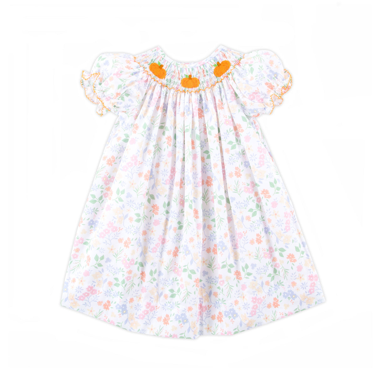 Autumn Floral Pumpkin Smocked Bishop Dress