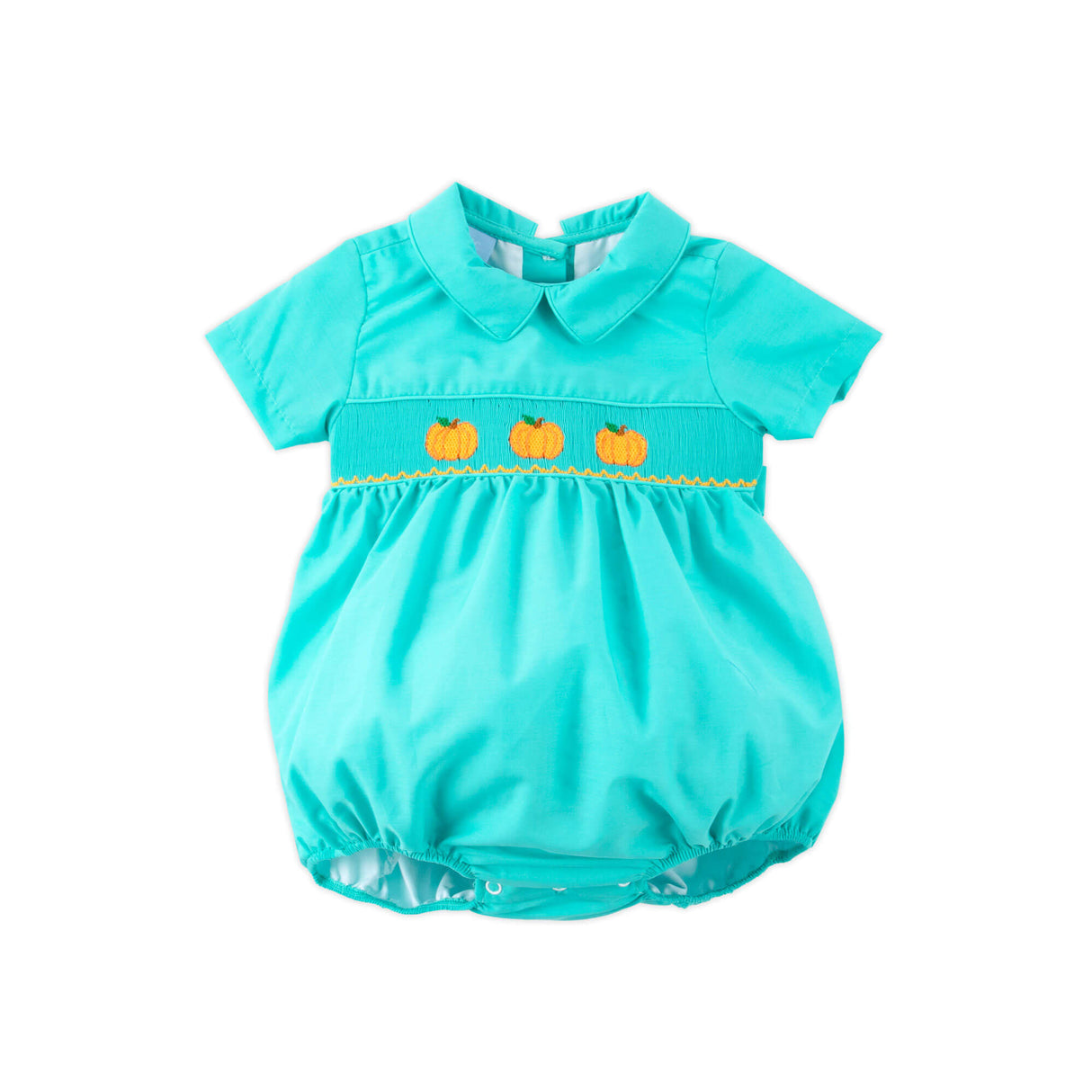 Golden Pumpkin Smocked Turquoise Collared Bubble