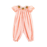 Pilgrim Turkey Smocked Orange Plaid Long Bubble
