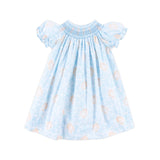Autumn Turkey Blue Smocked Bishop Dress