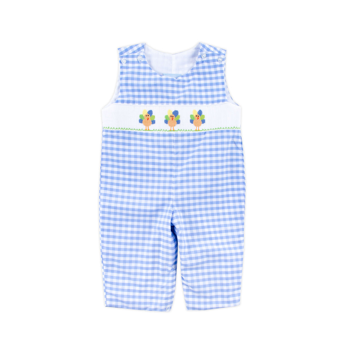 Colorful Turkey Smocked Blue Gingham Longall