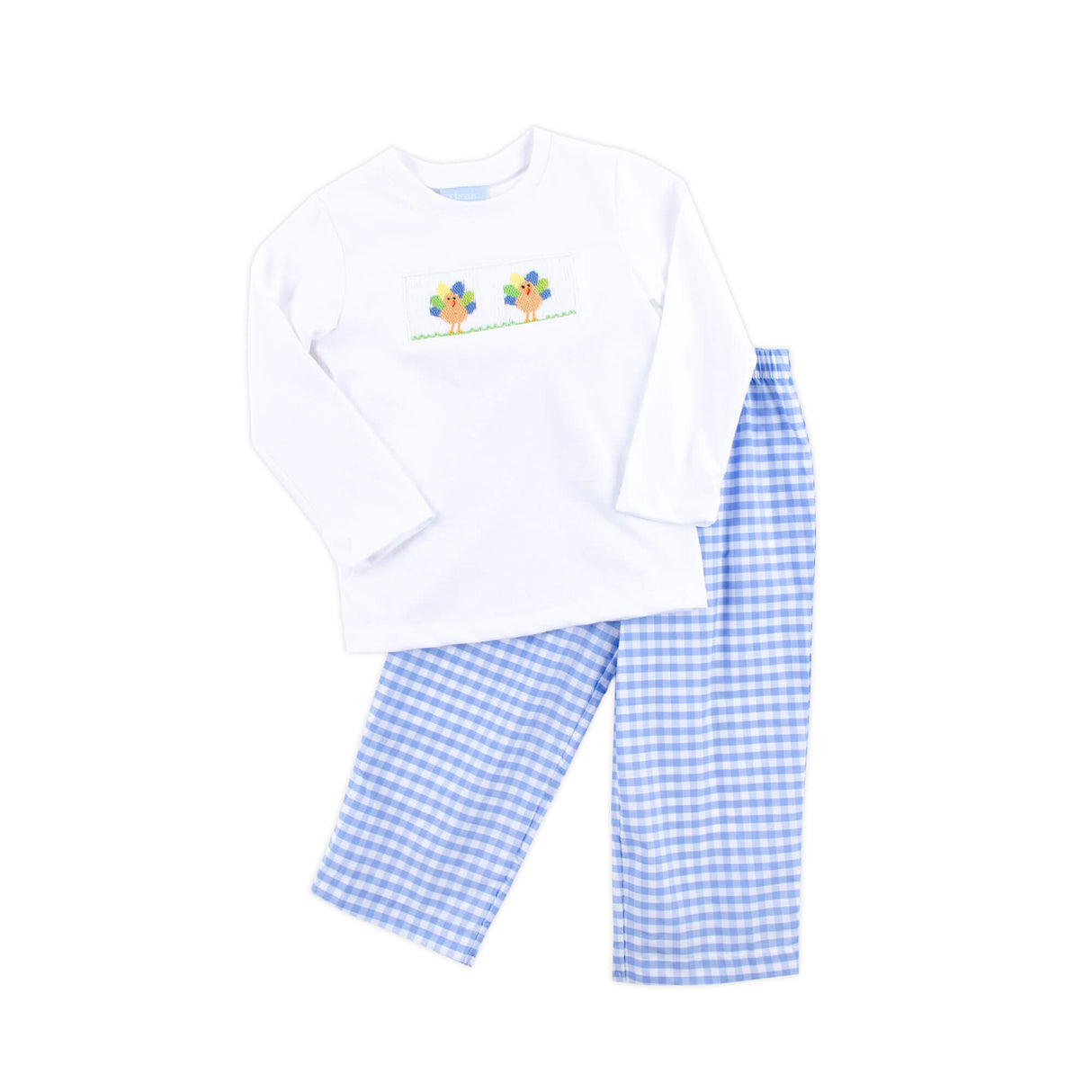 Colorful Turkey Smocked Light Blue Pant Set