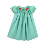 Fall Turkey Smocked Green Windowpane Bishop Dress