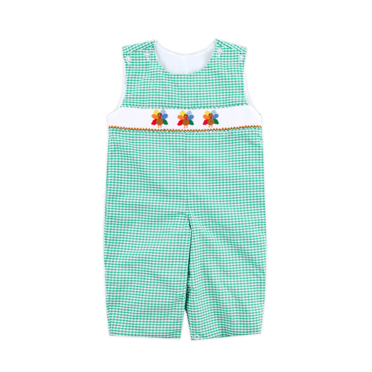 Fall Turkey Smocked Green Windowpane Longall