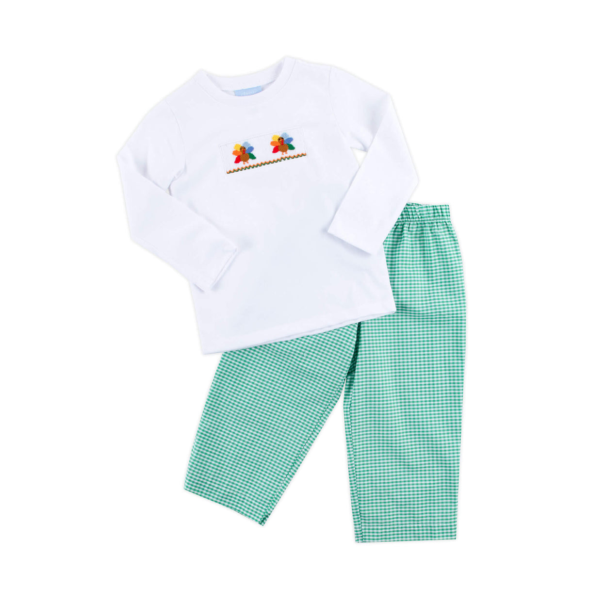 Fall Turkey Smocked Green Windowpane Pant Set