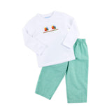 Fall Turkey Smocked Green Windowpane Pant Set