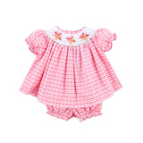 Adorable Turkey Smocked Pink Gingham Bloomer Set