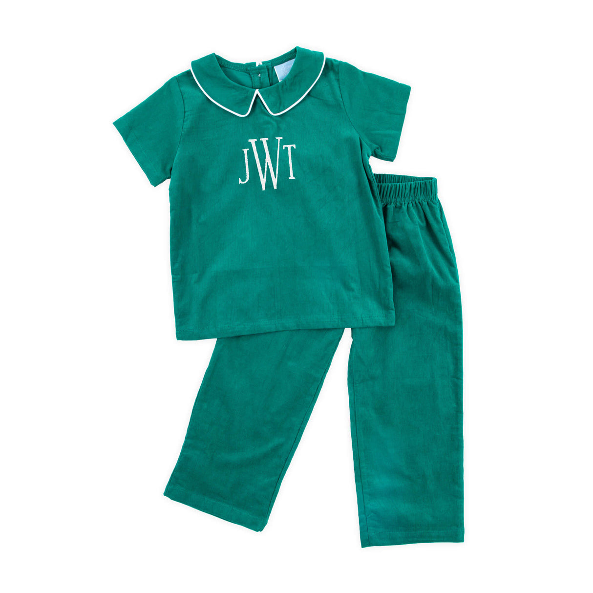 Green Corduroy Collared Pant Set