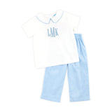 Light Blue Corduroy Collared Pant Set
