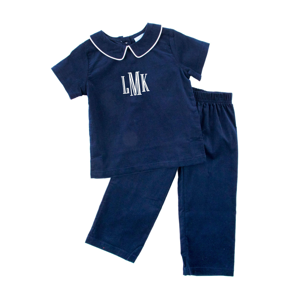 Navy Corduroy Collared Pant Set