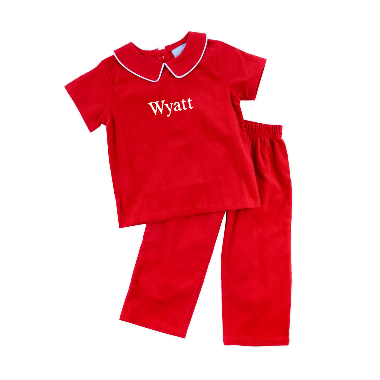 Red Corduroy Collared Pant Set