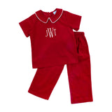 Red Corduroy Collared Pant Set