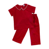 Red Corduroy Collared Pant Set