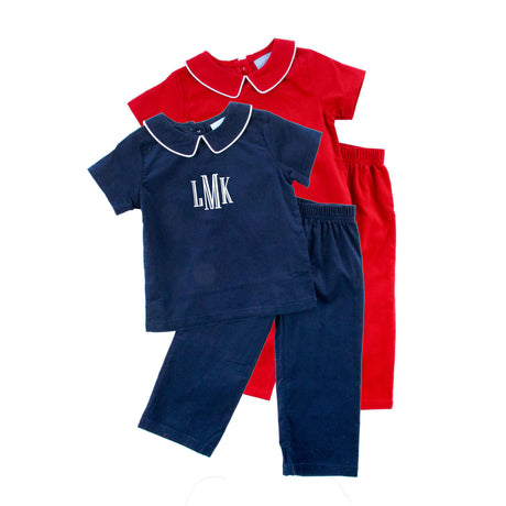 Red Corduroy Collared Pant Set