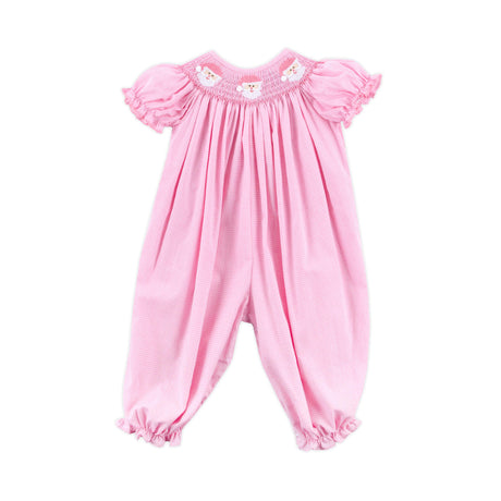 Happy Santa Smocked Pink Gingham Long Bubble