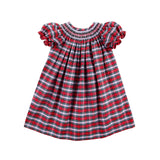 Seattle Red Plaid Smocked Bishop Dress