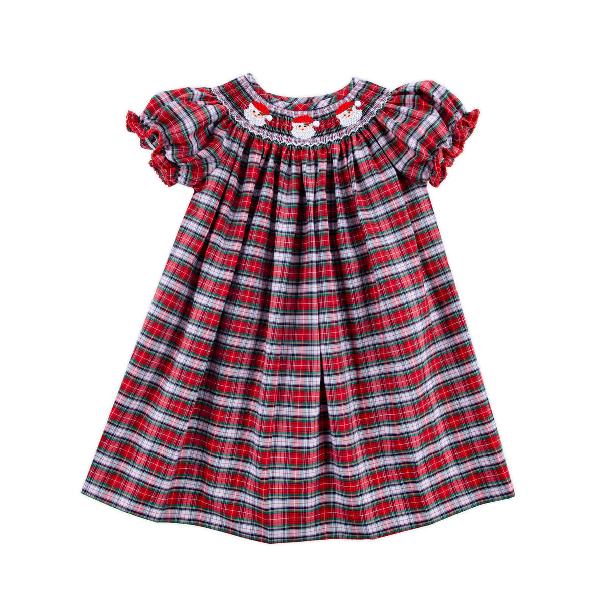 Happy Santa Smocked Seattle Red Plaid Bishop Dress