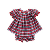 Happy Santa Smocked Seattle Red Plaid Bloomer Set