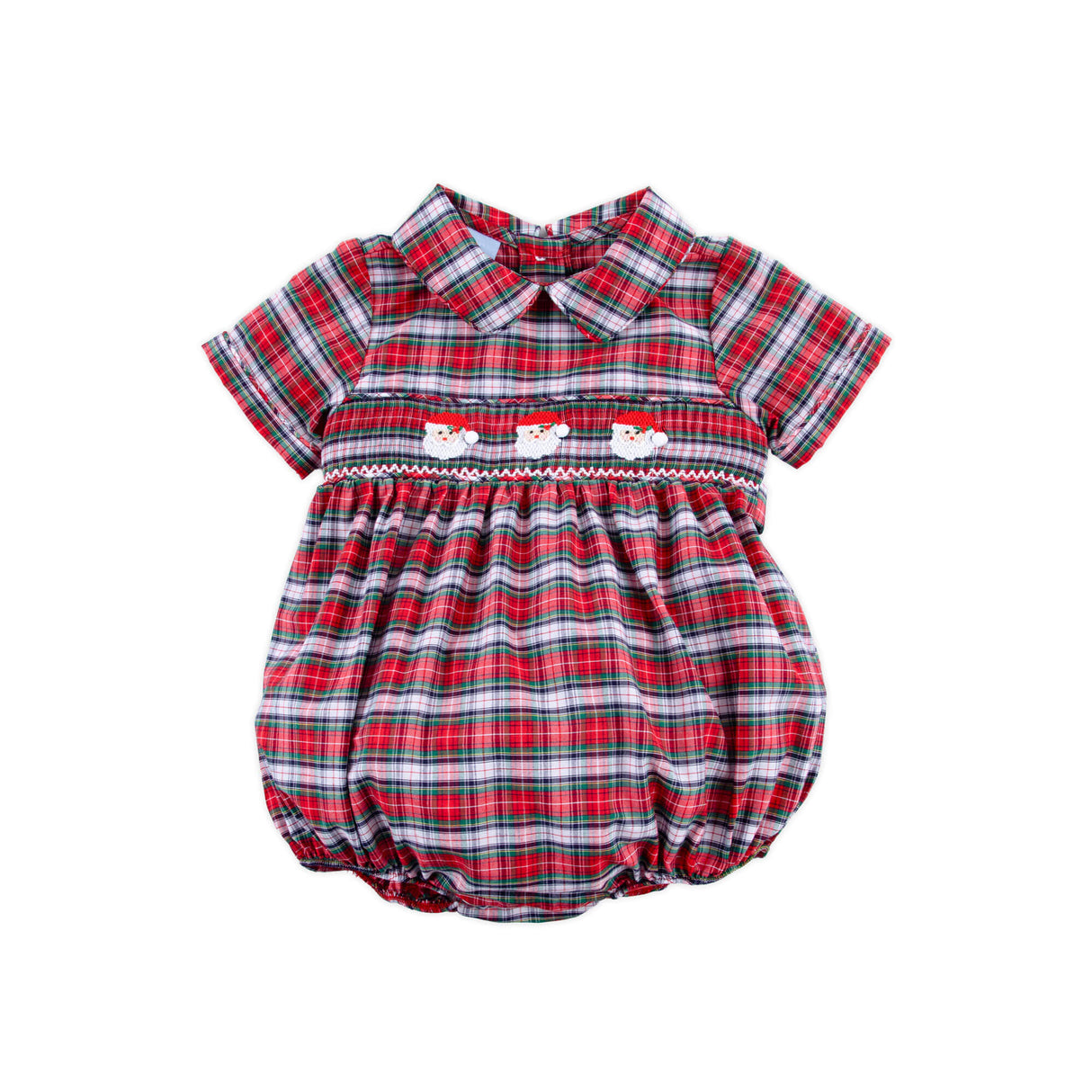 Happy Santa Smocked Seattle Red Plaid Collared Bubble