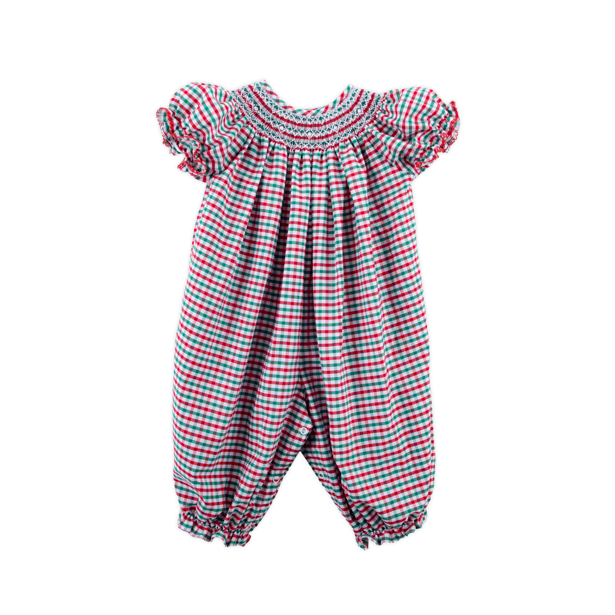 Christmas Card Gingham Smocked Long Bubble