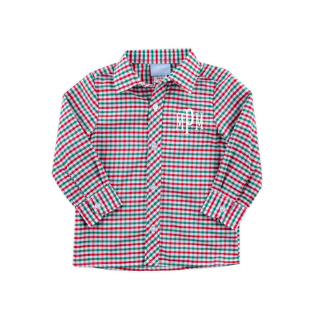 Christmas Card Gingham Button Down Shirt