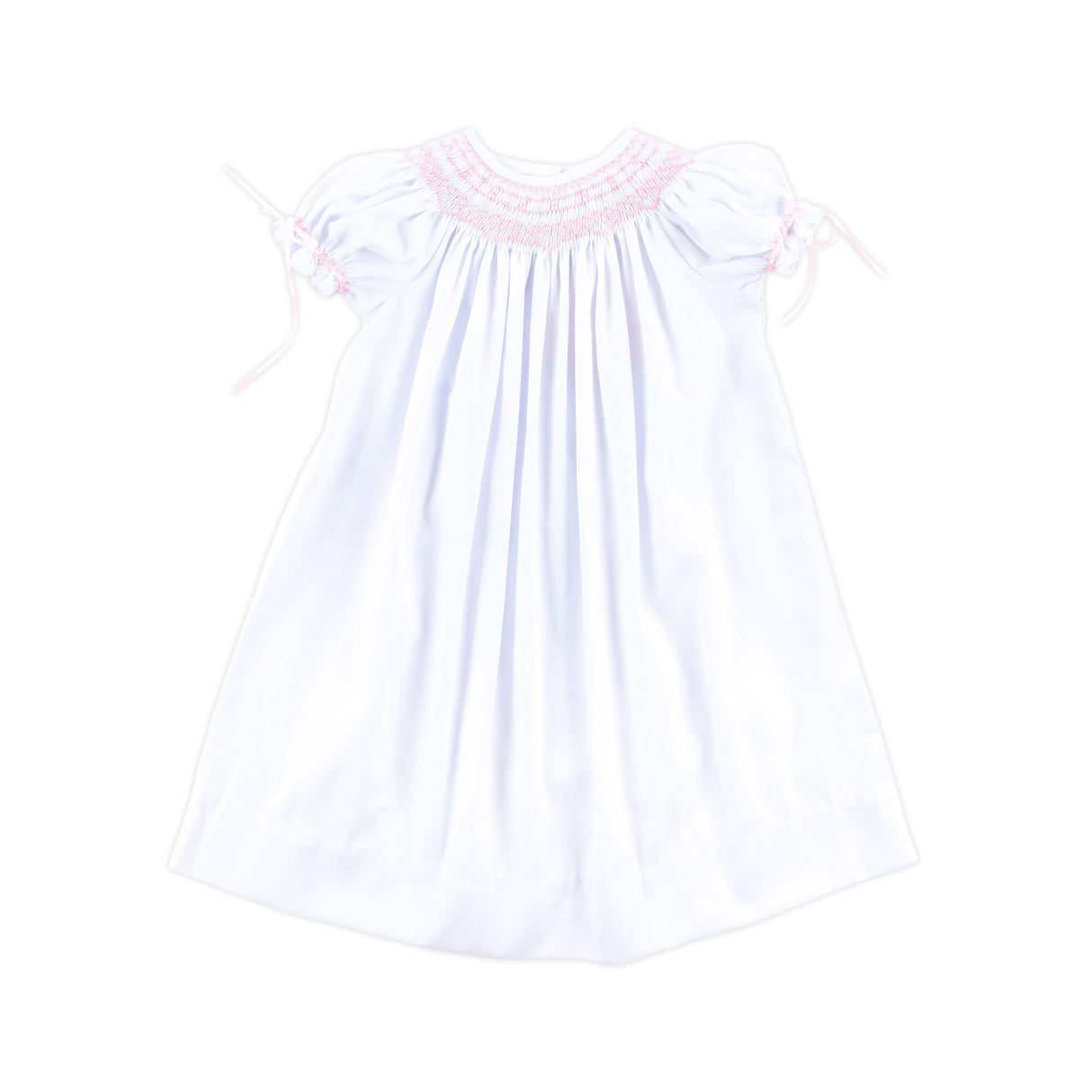Geo Smocked White Pique Dress