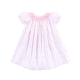 Pink Christmas Print Smocked Bishop Dress